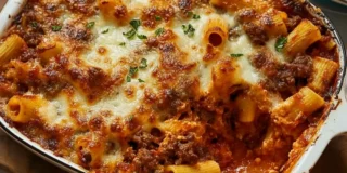 Cheesy Baked Rigatoni with Beef